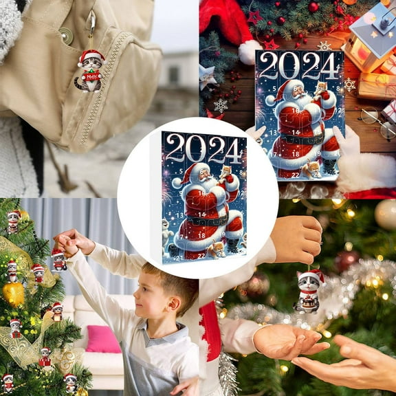 2024 Christmas Holiday Decorations 2D Santa Hat Ornaments Countdown Sets Festive Tree for Home Holiday Season