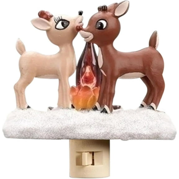 2024 Christmas Reindeer Campfire Flickering Nightlight Christmas 3D LED Small Electric Faux Campfire Night Light Plug into Wall Flameless Candle Night Light Indoor Decor Gifts for Halloween Christmas