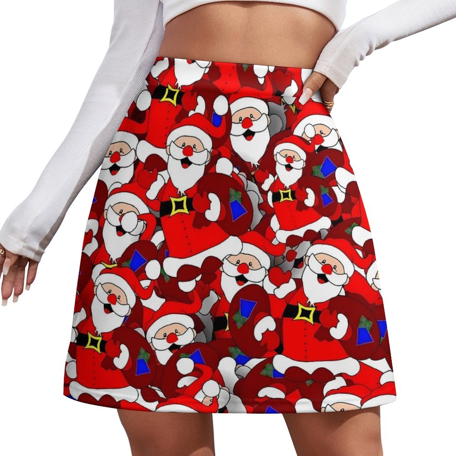 2024 Christmas Skirt Snowflakes in Squares Cute Mini Skirts Summer High