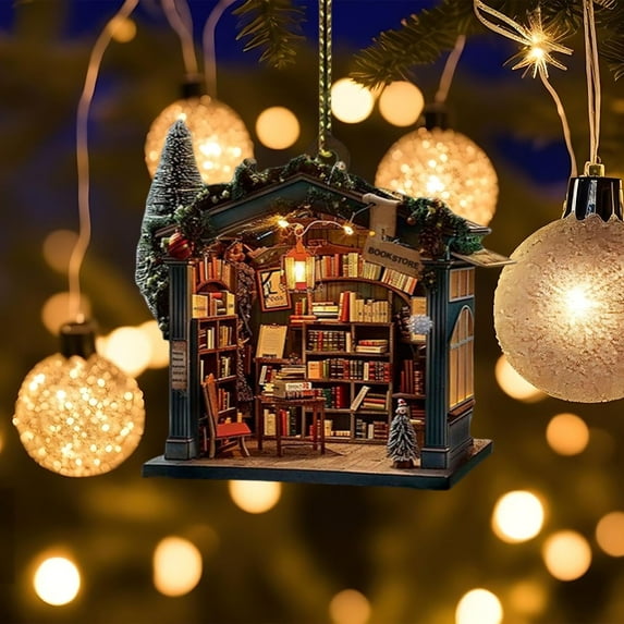 2024 Christmas Tree Bookshelf Pendant Hanging Ornament Acrylic Stacking Decor for Book Lovers Holiday Home Decor