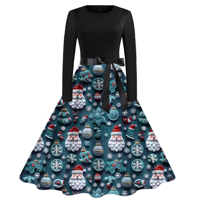 2024 Christmas Vintage Dress for Womens 1950s Xmas Tree Printed Dress