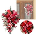 thumbnail image 1 of 2024 Christmas Wreath for Front Door 19.69 Inch Red White Candy Cane Teardrop Swag with Ball Ornaments and Red Bow Outdoor Indoor Xmas Decor for Window Mantle Home Christmas Decoration, 1 of 4
