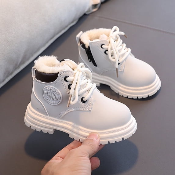2024 Classic Pink Girls' Yellow Boots Winter New Single Children's Martin Boots Boys' Short Boots (Off-white(Cotton),29)