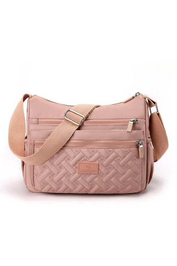 2024 Classic Women's Shoulder Bag Lightweight Nylon Multifunctional Handbag Large Capacity 3 Front Zippers 1 Back Pocket 2 Side Pockets Detachable Strap for Work Travel Shopping 20x26x12cm