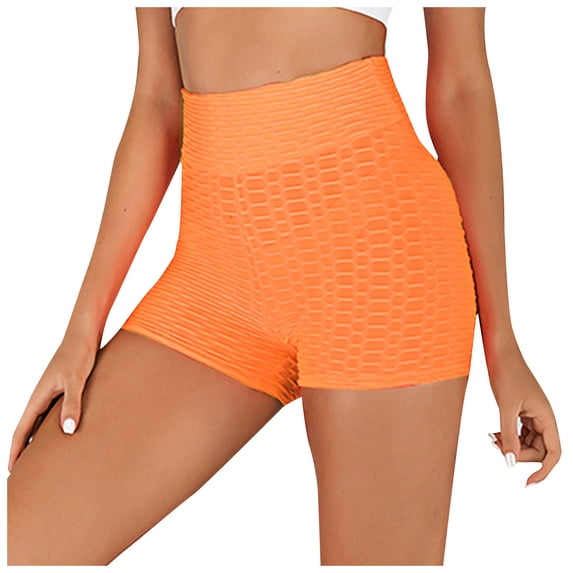 2024 Clearance! Items under $5 asdoklhq Yoga Pants for Women,Women High Waist Hip Running Fitness Yoga Pants Wrinkled Biker Solid Shorts