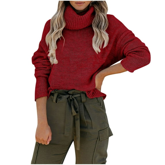 2026 ! JINMGG 2026 Fall Winter Plus Size Sweaters for Women, and Winter Women's Casual Turtleneck Pullover Blouse Knitting Backless Long Sleeve Solid Tops Sweaters