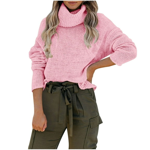 2026 ! JINMGG 2026 Fall Winter Plus Size Sweaters for Women, and Winter Women's Casual Turtleneck Pullover Blouse Knitting Backless Long Sleeve Solid Tops Sweaters