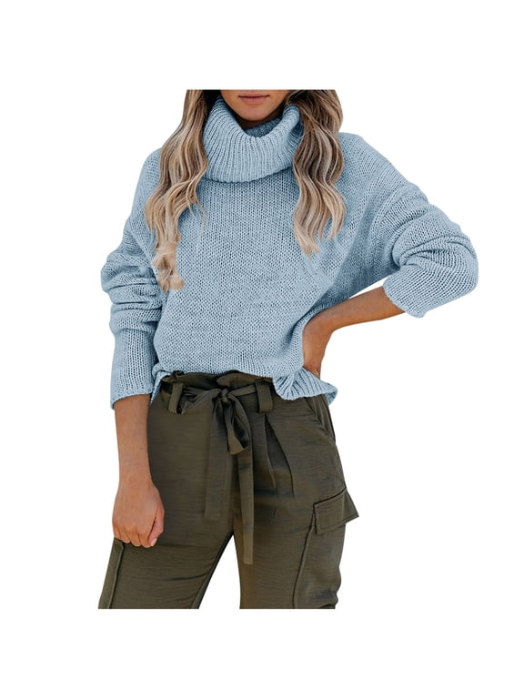2026 ! JINMGG 2026 Fall Winter Plus Size Sweaters for Women, and Winter Women's Casual Turtleneck Pullover Blouse Knitting Backless Long Sleeve Solid Tops Sweaters