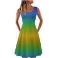 thumbnail image 1 of 2026 ! JINMGG 2026 Summer Dresses under $10.00 Women's Casual Summer Tank Sleeveless Knee Length Pleated Sun Dresses Tie-Dye Gradient Rainbow Floral Print Dress, 1 of 5