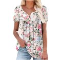 thumbnail image 1 of 2026 ! JINMGG 2026 Womens Plus Size Women's Summer Tunic Round Neck Floral Printed T-Shirts Casual Short Sleeve Blouse Pleated Tops with Ruffle Hem White XXXXXL, 1 of 8
