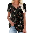 thumbnail image 1 of 2026 ! JINMGG 2026 Womens Plus Size Women's Summer Tunic Round Neck Floral Printed T-Shirts Casual Short Sleeve Blouse Pleated Tops with Ruffle Hem Black XXXXL, 1 of 8