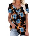 thumbnail image 1 of 2026 ! JINMGG 2026 Womens Plus Size Women's Summer Tunic Round Neck Floral Printed T-Shirts Casual Short Sleeve Blouse Pleated Tops with Ruffle Hem Blue XXXL, 1 of 8