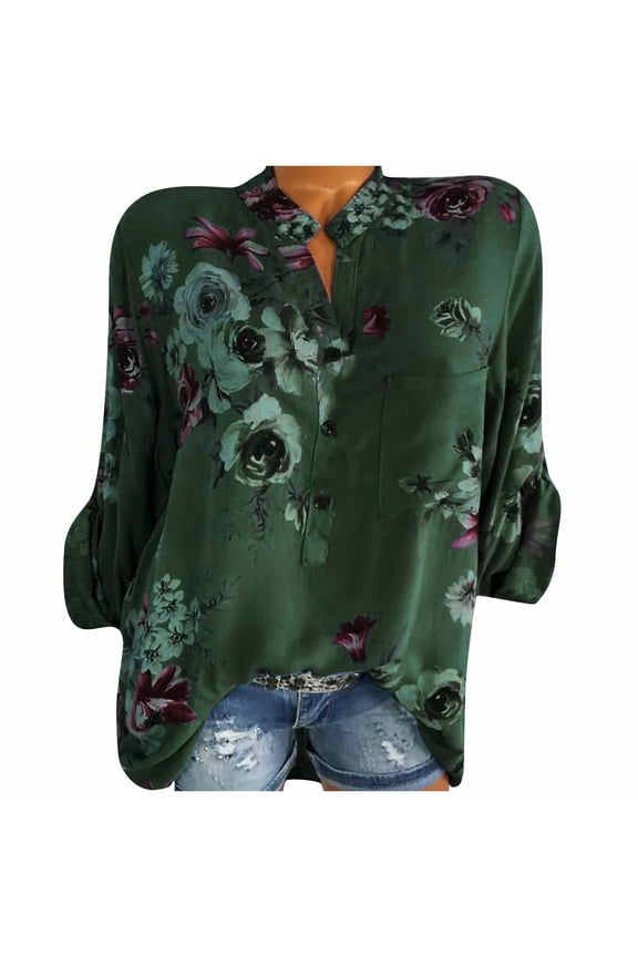 2026 ! JINMGG 2026 Womens Tops under $5 Tops for Women Casual Spring Summer Women's Fashion Elegant Floral Flower Print Pullover Button Casual Bottom Top