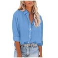 thumbnail image 1 of 2026 ! JINMGG Fall Long Sleeve Shirts for Women Fashion Women Casual Pockets Solid Turn-Down Neck Cardigan Long Sleeve Loose T-Shirt Autumn Blouse Button Tops Light Blue XXL, 1 of 5
