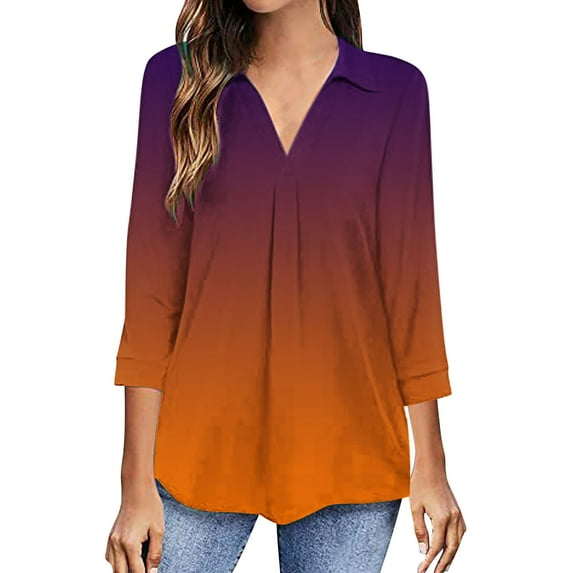 2024 Clearance! JINMGG Fall Long Sleeve Shirts for Women, Womens Summer Fall Tops 2024 Fashion Woman V Neck Three Quarter 3/4Sleeve T Shirt Autumn Printing Blouse Tops Sweatshirt