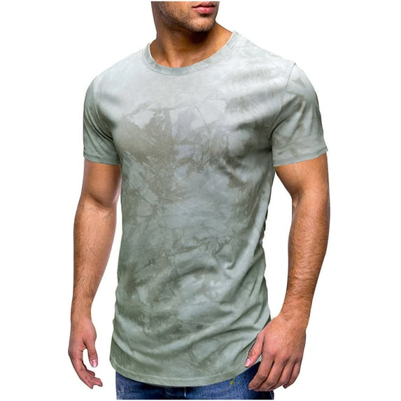 2026 ! JINMGG Mens Tops under $5,Men's Short-sleeved Round Neck Hanging Dyeing Lapel Slim T-Shirt Bottom Shirt Fashion Sports Casual Shirt Tops Daily Top Blouse