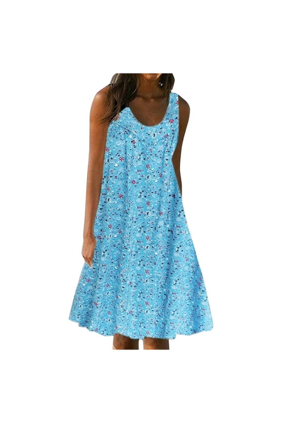 2026 ! JINMGG Summer Dresses for Women under $10,Women's Summer Print Dress Short Sleeve Crew-Neck Loose Dress Beach Dress Sun Dress Ruffled Flowy Midi Dress