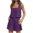 thumbnail image 1 of 2026 ! JINMGG Two Piece Outfits Women, 2026 Fashion Fall 2026 Women's Fashion 2 Piece Outfits Sleeveless Crop Top Shorts High Waist Set with Pockets Purple XL, 1 of 8