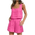 thumbnail image 1 of 2026 ! JINMGG Two Piece Outfits Women, 2026 Fashion Fall 2026 Women's Fashion 2 Piece Outfits Sleeveless Crop Top Shorts High Waist Set with Pockets Hot Pink XXL, 1 of 9