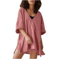 thumbnail image 1 of 2026 ! JINMGG Two Piece Outfits Women, 2026 Fashion Fall Fashion Women Casual Solid Short Sleeve V-Neck Loose Tops Nightwear Shorts Sleepwear Sets Pink S, 1 of 9