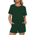 thumbnail image 1 of 2024 Clearance! JINMGG Two Piece Outfits Women, 2024 Fashion Fall Clearance Two-Piece Women's Summer Printed and Solid One Shoulder Top and with Pocket Shorts Set Suit Green L, 1 of 9