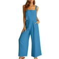 thumbnail image 1 of 2026 ! JINMGG Two Piece Outfits Women, 2026 Fashion Fall Women's 2-piece Casual Suit Linen Shorts Sleeveless Top Vest Sleeveless Crewneck Top/Shirt Suit Blue M, 1 of 6