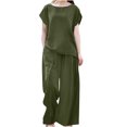 thumbnail image 1 of 2026 ! JINMGG Two Piece Outfits Women, 2026 Fashion Fall Women's Summer Suit Fashion Short Sleeve Solid Color Trousers Casual Two-Piece Suit Army Green XL, 1 of 7