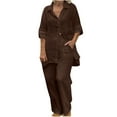 thumbnail image 1 of 2024 Clearance! JINMGG Two Piece Outfits Women, 2024 Fashion Fall Clearance Women's Summer Suit Fashion Solid Color Long Sleeve Trousers Casual Two-Piece Suit Coffee XXXXXL, 1 of 5