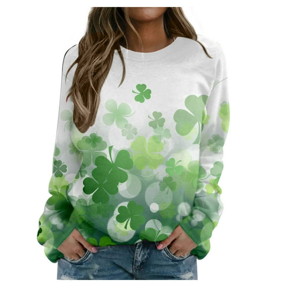 2026 ! JINMGG Womens Tops under $5,Women's St. Patrick's Day Fashion Printed Loose Long Sleeve Blouse Round Neck Casual Pullover Tops Sweatershirt Green L