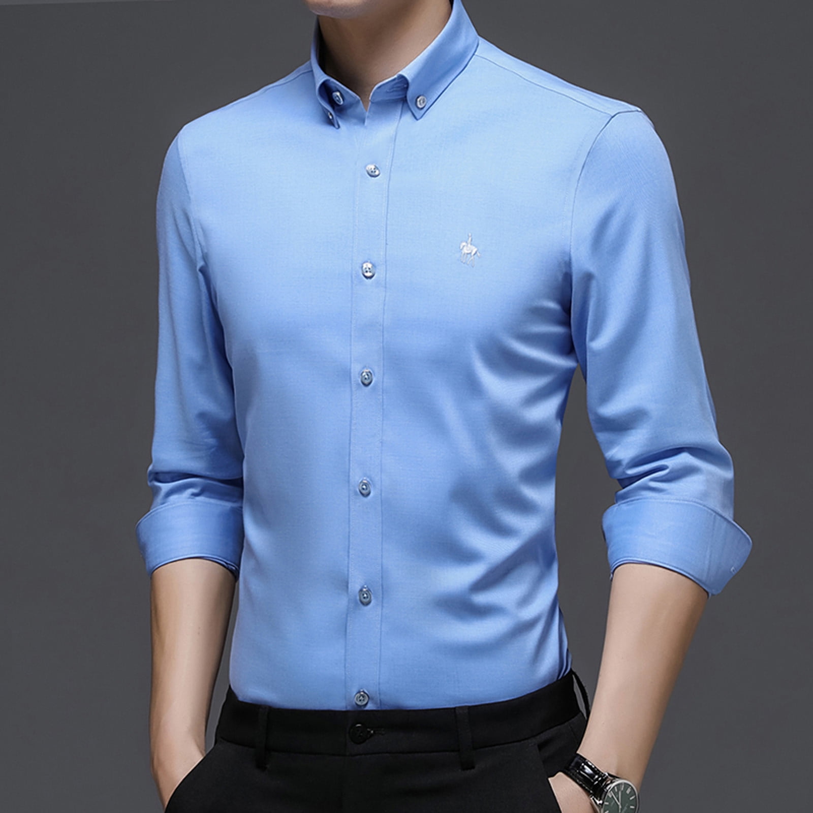 Zoomgarrity Men's Slim Fit Dress Shirt - Long Sleeve, Wrinkle-Free, Moisture-Wicking & Cooling, White, Medium