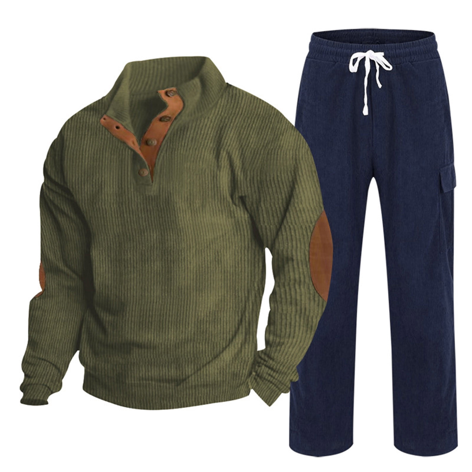 Men's Corduroy Tracksuit with Zip Jacket and Stripe Trim