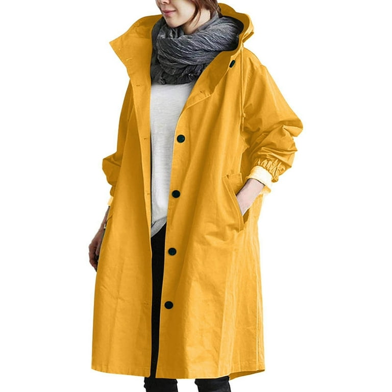 Trench Coats Plus Size Yellow Rain Jacket 2024 Clearance