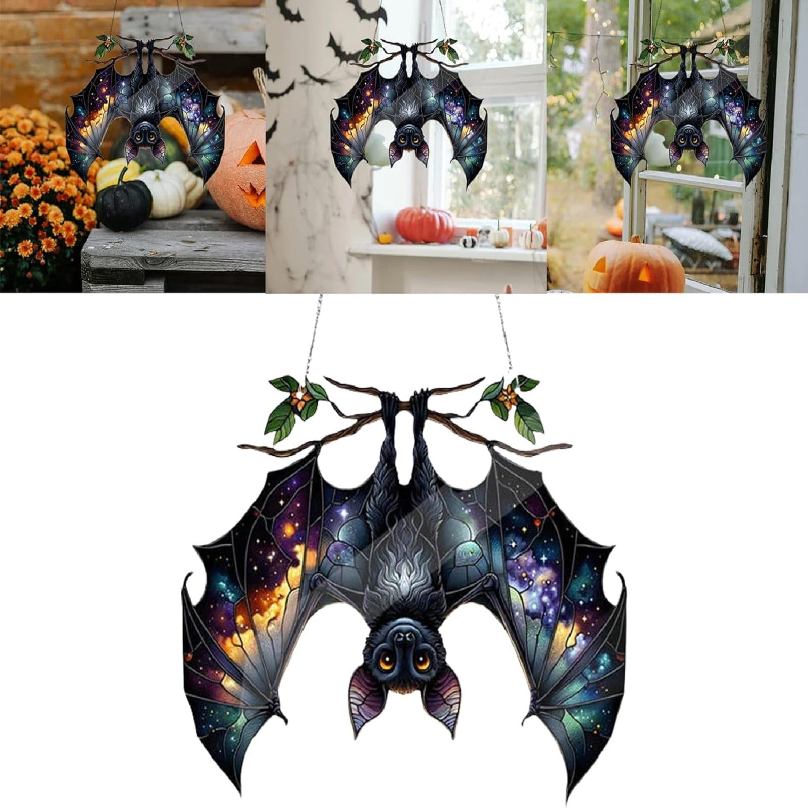 2024 Clearance Sale,Bat Gothic Acrylic Window Hanging 11.8inch Colorful