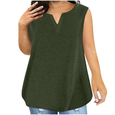 2025 Clearance Sale! TMOYZQ Women's Plus Size Sleeveless Tank Tops Summer Casual Loose V Neck T-Shirts Lightweight Basic Tunic Blouses