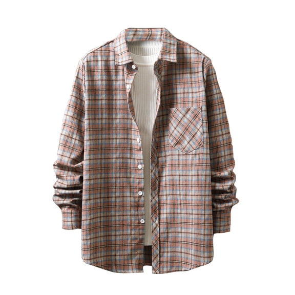 2024 Clearance Sales, Men's Casual Personality Checkered Printing Button Lapel Fashion Long Sleeve Cardigan Shirt 50% Off Clear!