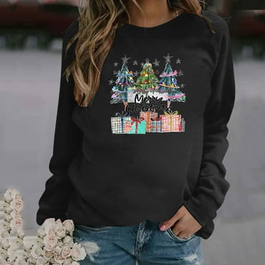2024 Clearance Yourumao Christmas Sweatshirt Women Merry Christmas Shirt Pullover Xmas Tree Graphic Holiday Long Sleeve Vacation Tops
