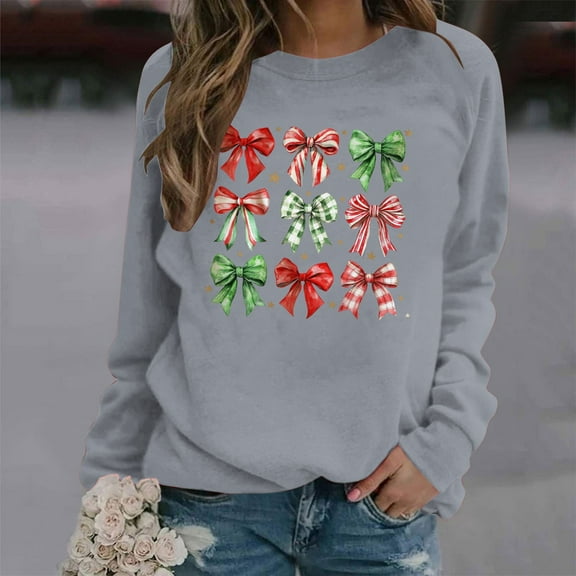 2024 Clothes Christmas Tops for Women Plus Size,Women's Christmas Sweatshirts - No Hood, Plus Sizes, $10 or Less,Christmas Blouses for Women Dressy - Gray XXL