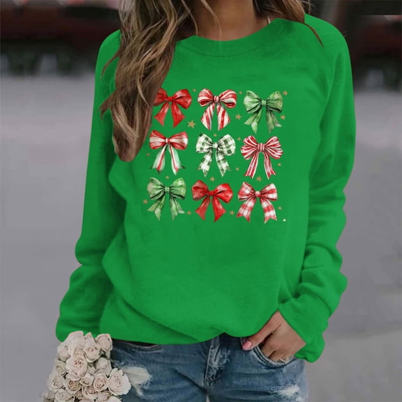 2024 Clothes Christmas Tops for Women Plus Size,Women's Christmas Sweatshirts - No Hood, Plus Sizes, $10 or Less,Christmas Blouses for Women Dressy - Green L