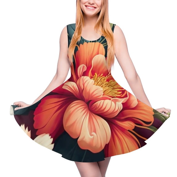 2024 Clothing Design Womens Dress Skate Oversized Fashion Street Waist High Dresses Boho Print Colorful Cute Dress Floral Vintage