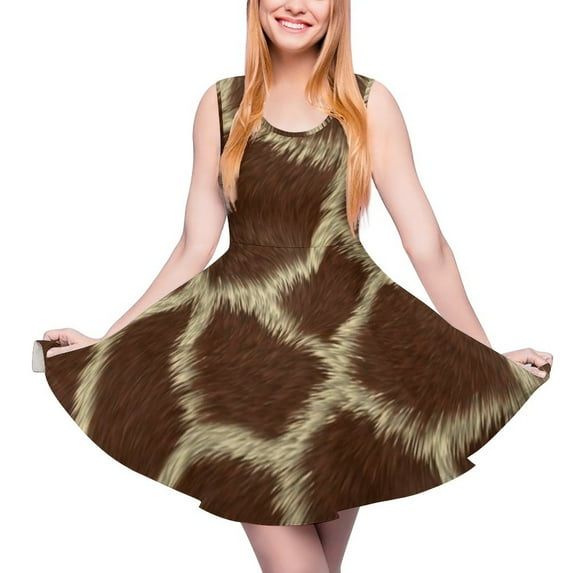 2024 Clothing Graphic Female Dress Skate Style Street Sleeveless Dresses Cute Trendy Animals Farm Farmer Dress Print Cow Spots Brown