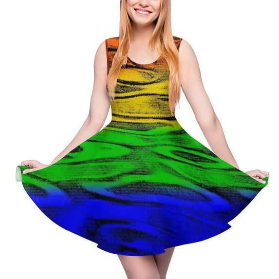 2024 Clothing Oversized Womens Summer Dress Skate Graphic Casual Dresses Club Night Print Stripes Colorful Dress Bright