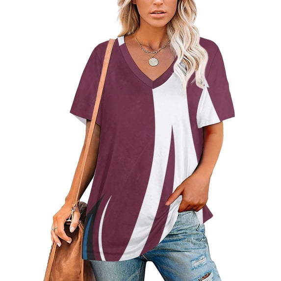 2024 Colorado Inspired Art Ruffle Short Sleeve T-Shirt V Neck Shirts Pattern Cute Tops Casual Tee Colorado Denver Avalanche Avs