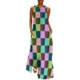 thumbnail image 1 of 2024 Colorblock Print Dress Modern Check Kawaii Maxi Dress V Neck Custom Boho Beach Long Dresses Street Wear Oversize Vestido, 1 of 1