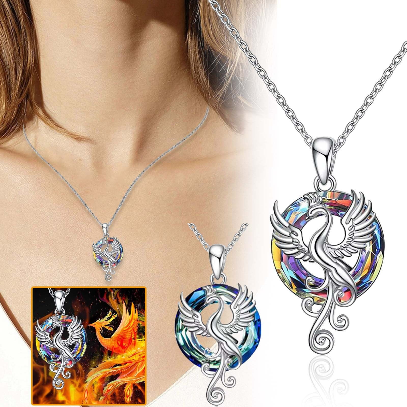 Yomiee 2024 Colorful Crystal Phoenix Necklace, Firebird Jewelry
