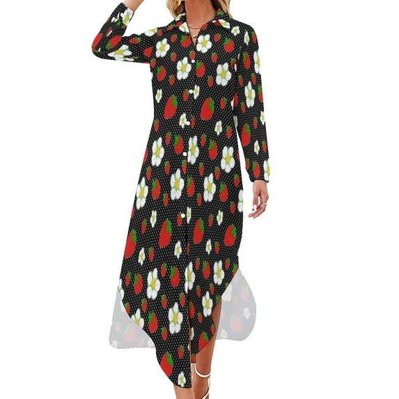 2024 Colorful Fruit Print Casual Dress Orange Lemon Street Fashion Dresses V Neck Elegant Chiffon Dress Long Sleeve Vestido Big Size