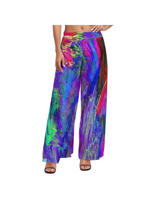 2024 Colorful Neon Paint Pants Female Pretty Splatter Print Streetwear Trousers High Waisted Modern Wide Pants Birthday Gift