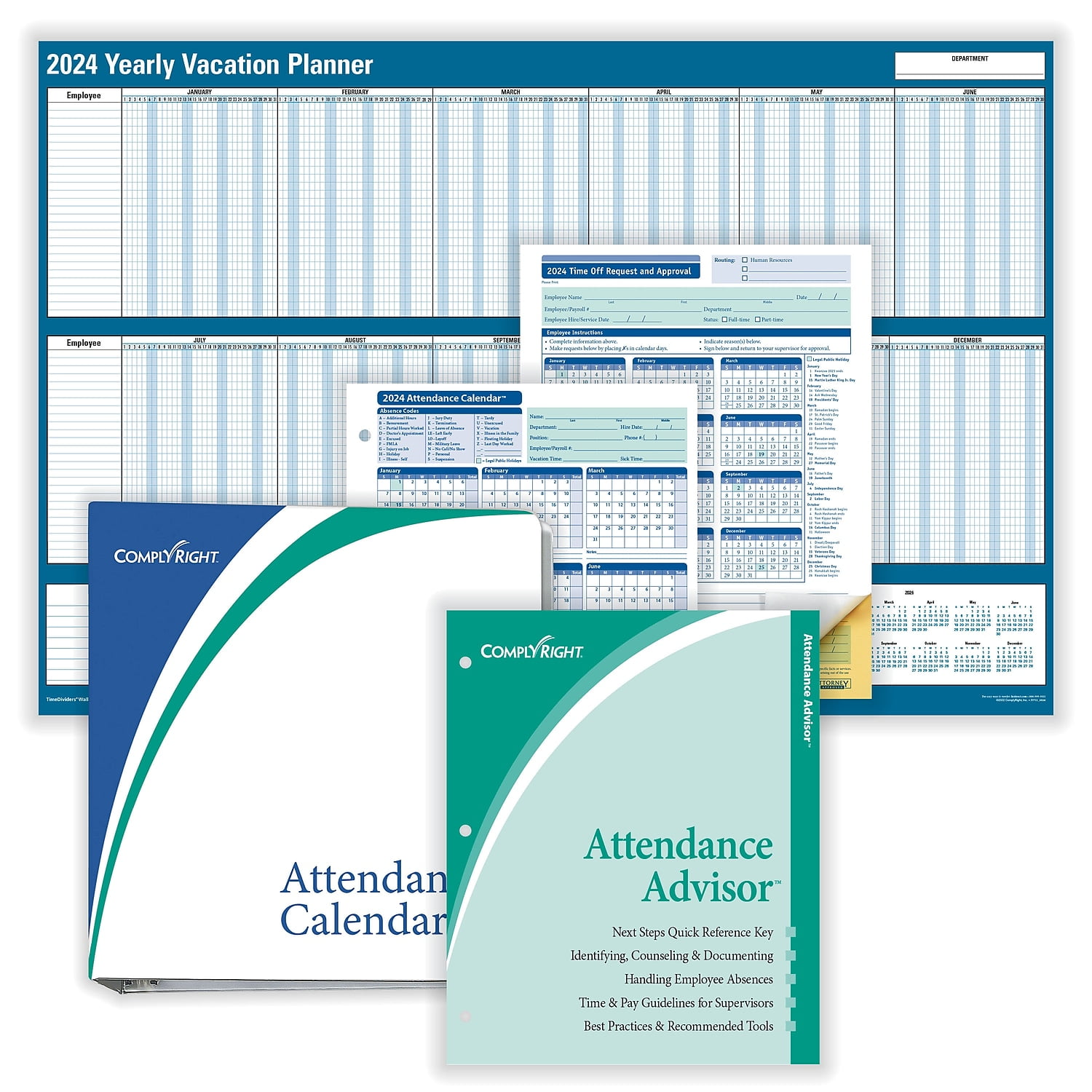 2024 ComplyRight Attendance Tracking Kit 24" x 36" Yearly Dry Erase