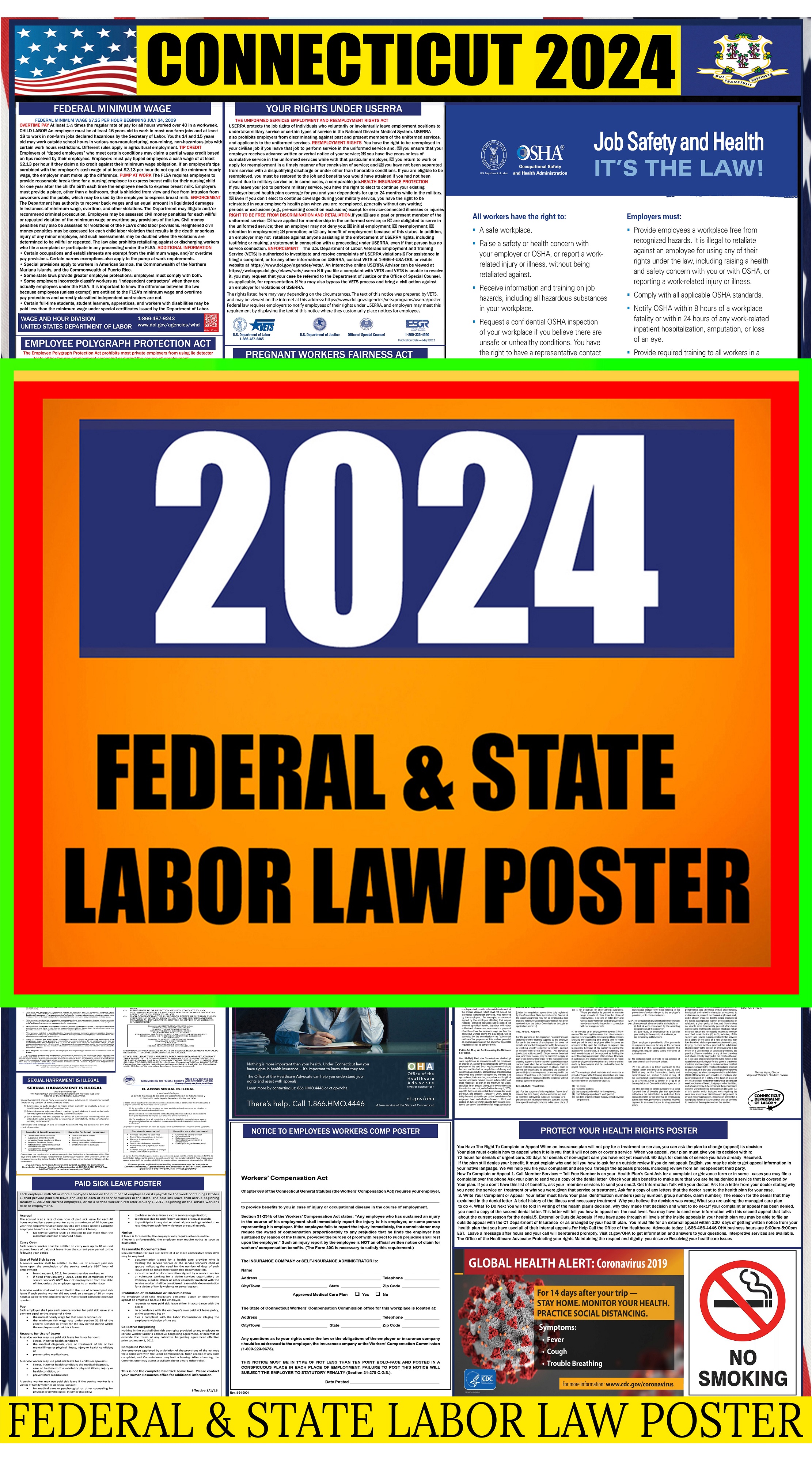 2024 Connecticut (CT) State Labor Law Poster State, Federal and OSHA
