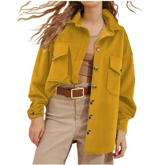 2024 Corduroy Jackets for Women Vintage Solid Long Sleeve Button Tops Fall Winter Oversized Outerwear Casual Outwear Coats