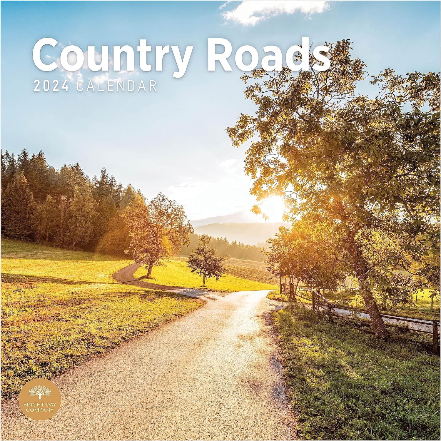 2024 Country Roads Monthly Wall Calendar by Bright Day, 12 x 12 Inch